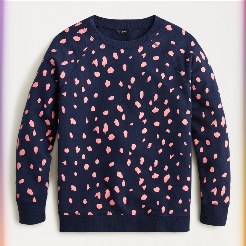 J. Crew Navy Cotton Terry Sweatshirt in Pink Painter’s Leopard Print Size S